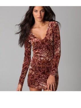 Free People Y2K 90s Velvet Burnout Long Sleeve Mini Slip Dress Whimsigoth Size M